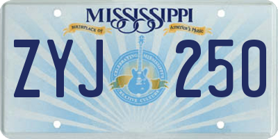 MS license plate ZYJ250