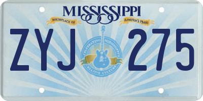 MS license plate ZYJ275