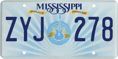 MS license plate ZYJ278