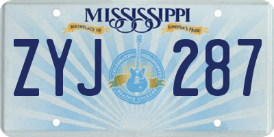 MS license plate ZYJ287