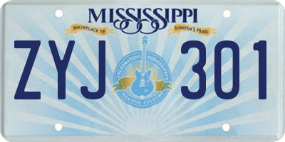MS license plate ZYJ301