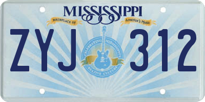 MS license plate ZYJ312