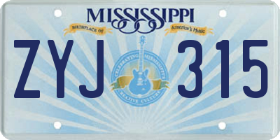 MS license plate ZYJ315