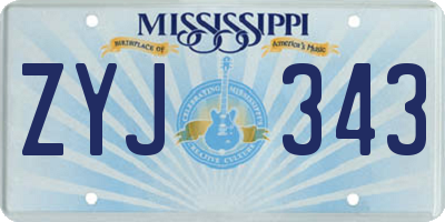 MS license plate ZYJ343