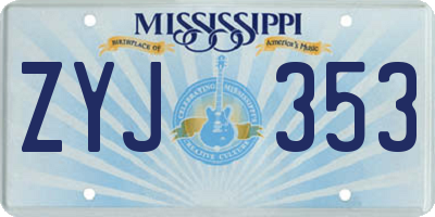MS license plate ZYJ353
