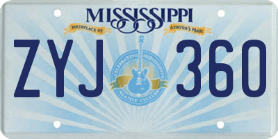 MS license plate ZYJ360