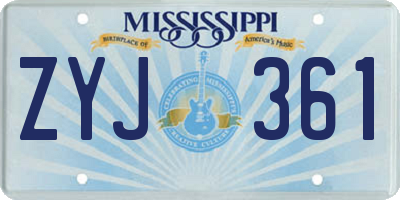 MS license plate ZYJ361