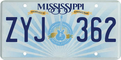 MS license plate ZYJ362