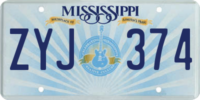 MS license plate ZYJ374