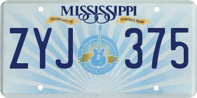 MS license plate ZYJ375