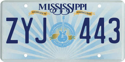 MS license plate ZYJ443