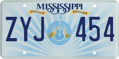 MS license plate ZYJ454
