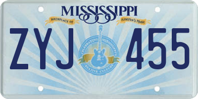 MS license plate ZYJ455
