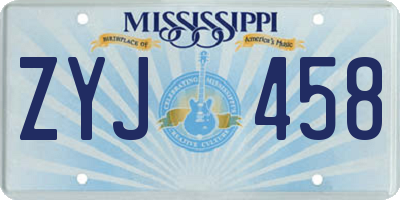 MS license plate ZYJ458