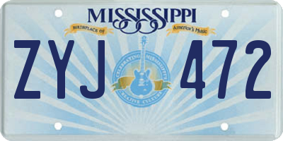 MS license plate ZYJ472
