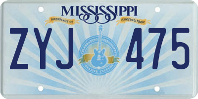 MS license plate ZYJ475