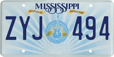 MS license plate ZYJ494