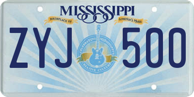 MS license plate ZYJ500