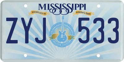 MS license plate ZYJ533