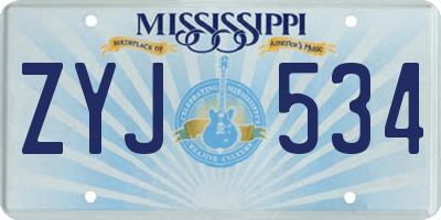 MS license plate ZYJ534