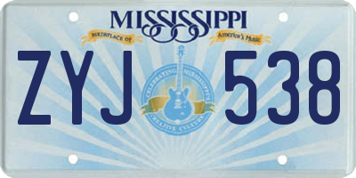MS license plate ZYJ538