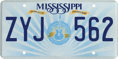 MS license plate ZYJ562