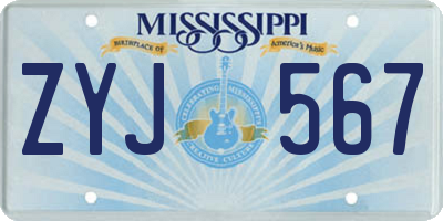 MS license plate ZYJ567