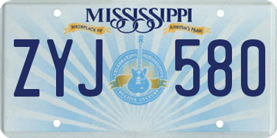 MS license plate ZYJ580