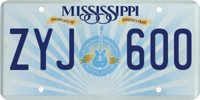 MS license plate ZYJ600