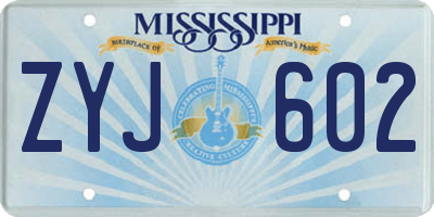 MS license plate ZYJ602