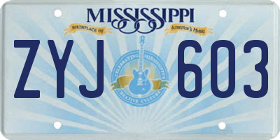 MS license plate ZYJ603