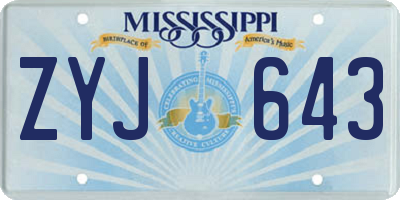 MS license plate ZYJ643