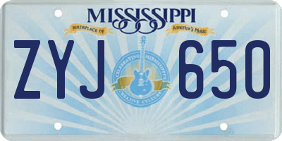 MS license plate ZYJ650