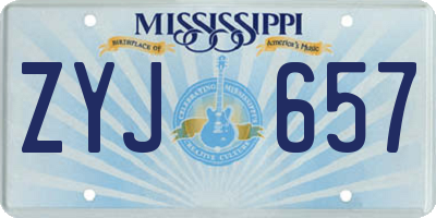 MS license plate ZYJ657