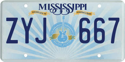 MS license plate ZYJ667