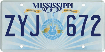 MS license plate ZYJ672