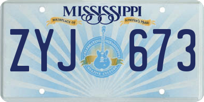 MS license plate ZYJ673
