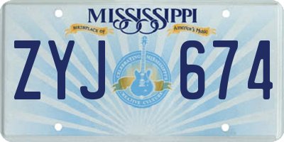 MS license plate ZYJ674