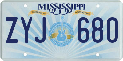 MS license plate ZYJ680