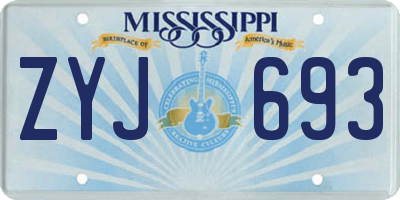 MS license plate ZYJ693