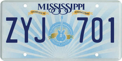 MS license plate ZYJ701