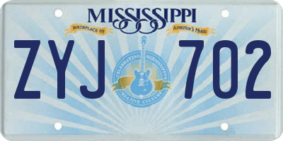 MS license plate ZYJ702