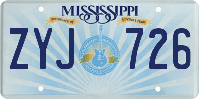 MS license plate ZYJ726