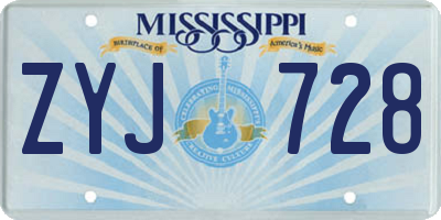 MS license plate ZYJ728