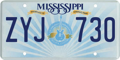 MS license plate ZYJ730