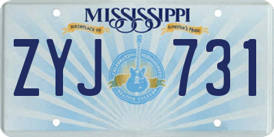 MS license plate ZYJ731