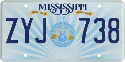 MS license plate ZYJ738