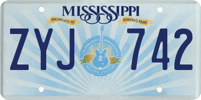 MS license plate ZYJ742