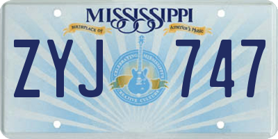 MS license plate ZYJ747