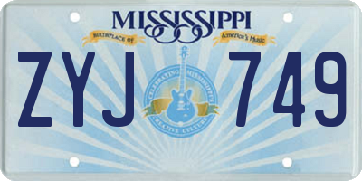 MS license plate ZYJ749